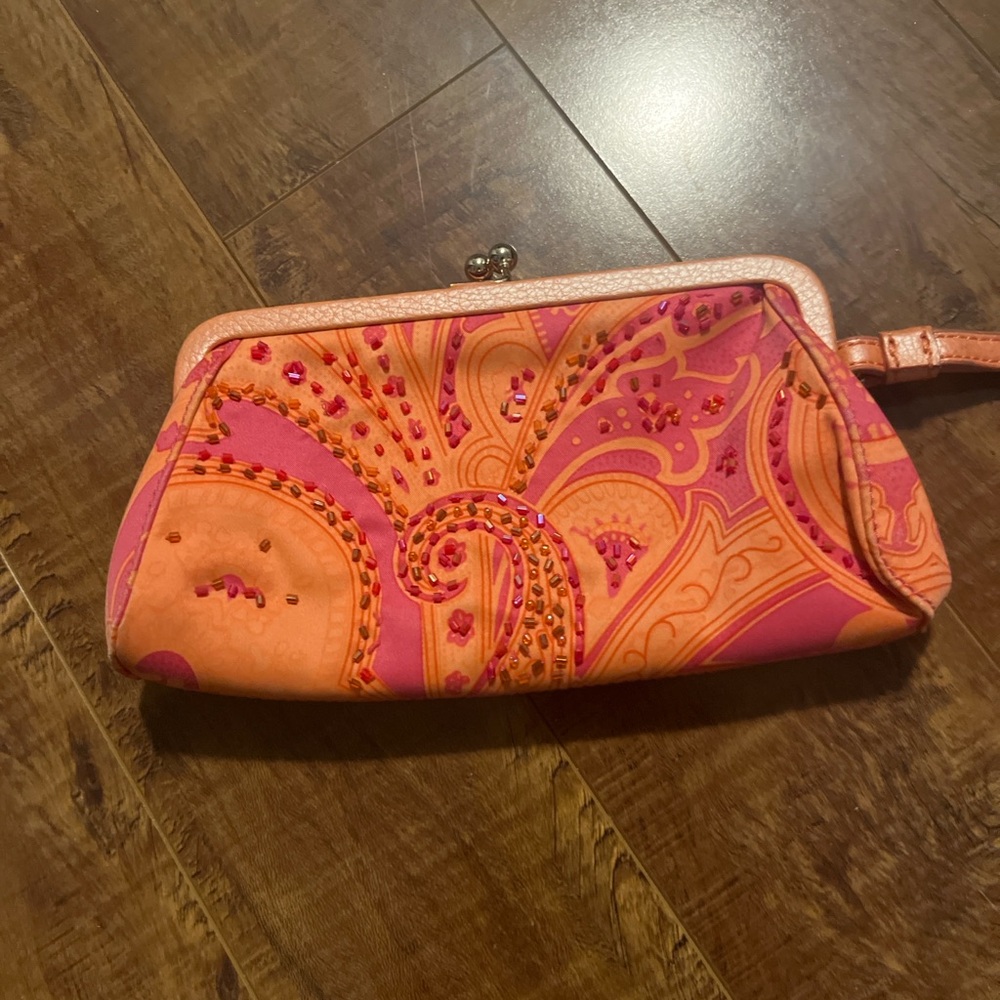 Liz Claiborne Pink and Orange Paisley Wristlet Clutch